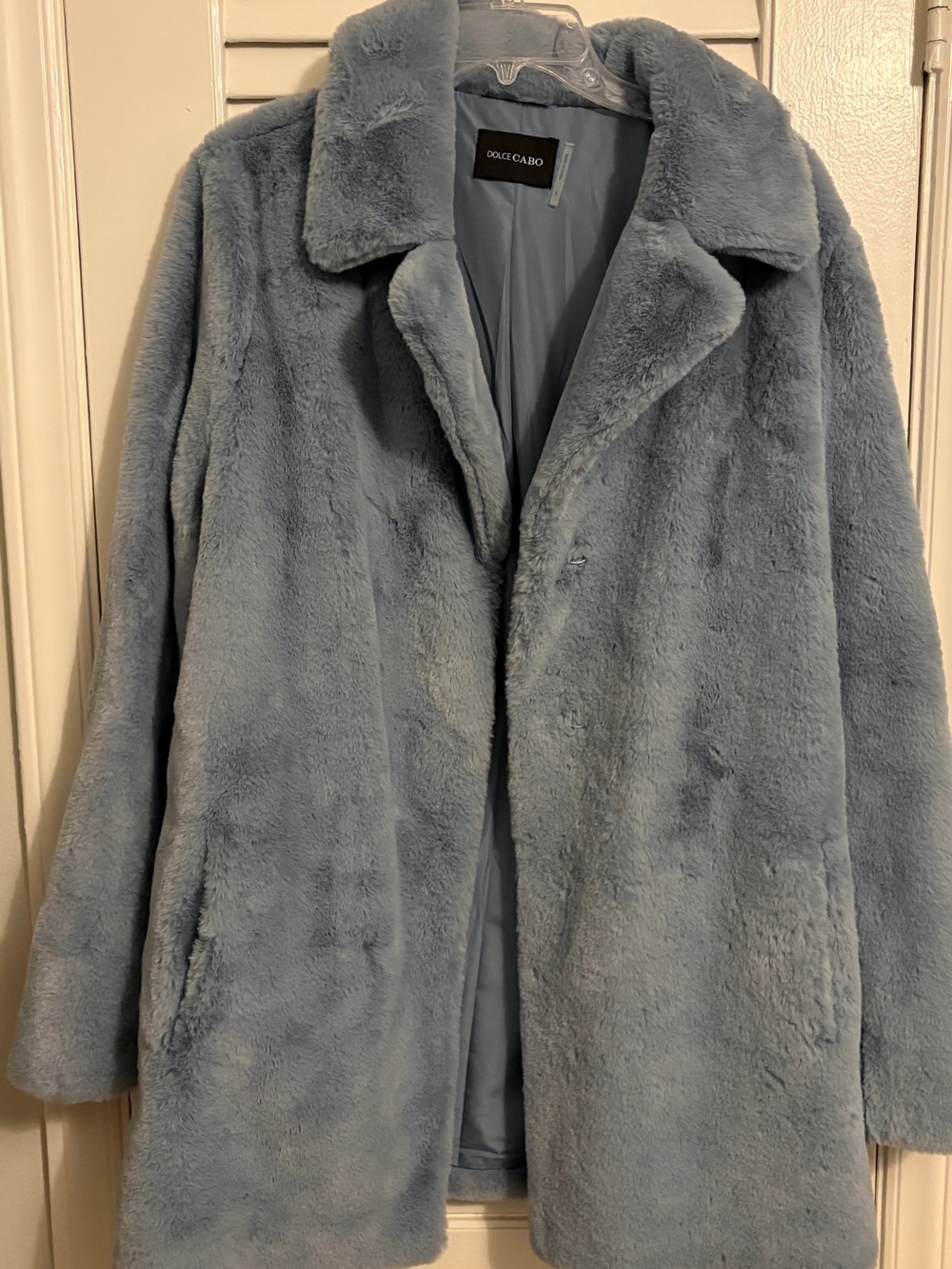 Dolce Cabo Plush Pale Blue Teddy Coat